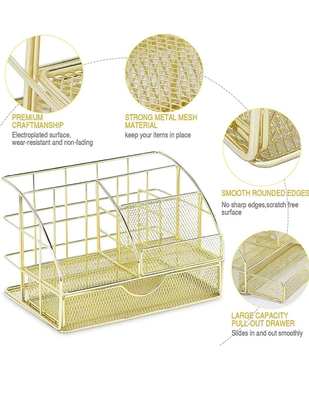 Gold Mesh Desk Organizer Caddy - Home Storage & Organization